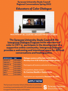 Orange flyer with details of session as listed and pictures of facilitators